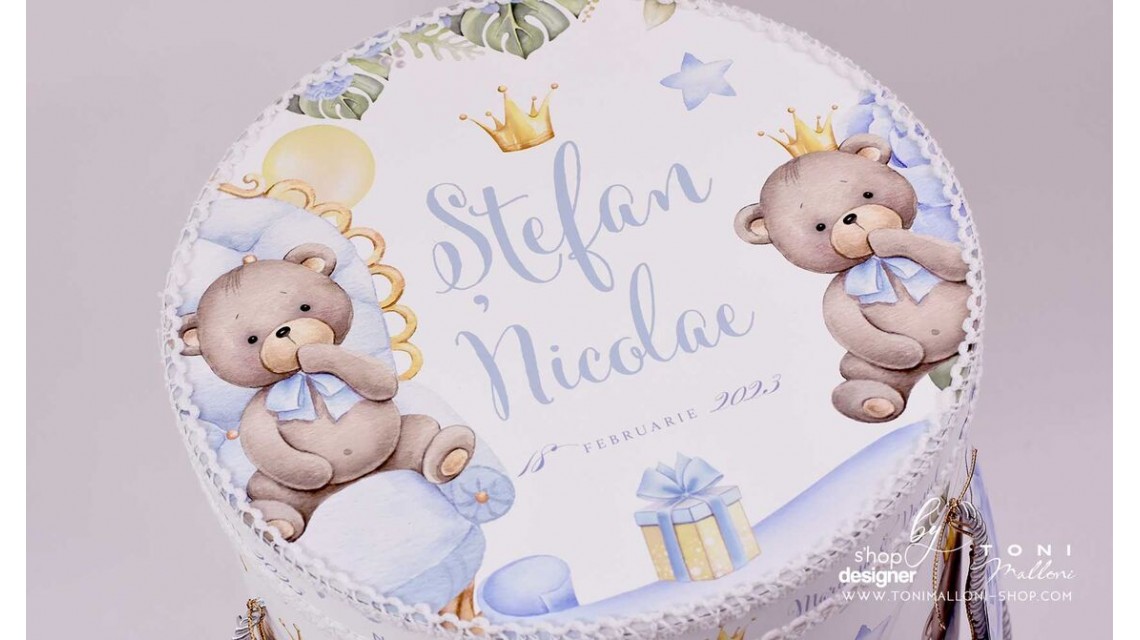 Trusou botez ursulet si broderie personalizata Teddy Bear King 12